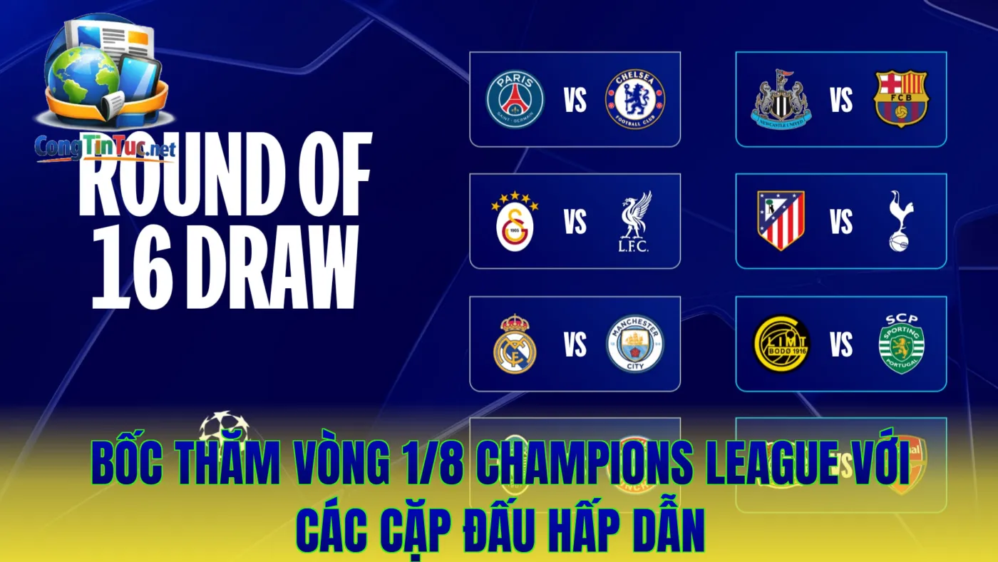 Bốc thăm vòng 1/8 Champions League với các cặp đấu hấp dẫn