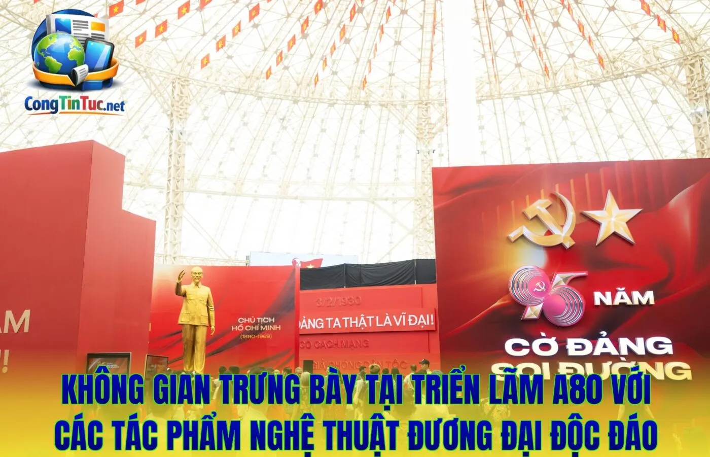 Không gian trưng bày tại triển lãm A80 với các tác phẩm nghệ thuật đương đại độc đáo